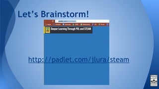 Let’s Brainstorm!
http://padlet.com/jlura/steam
 