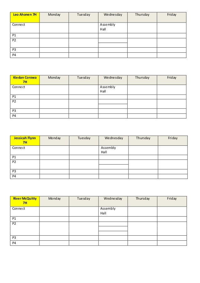 2015 student timetables summary