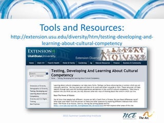 Tools and Resources:
http://extension.usu.edu/diversity/htm/testing-developing-and-
learning-about-cultural-competency
201...