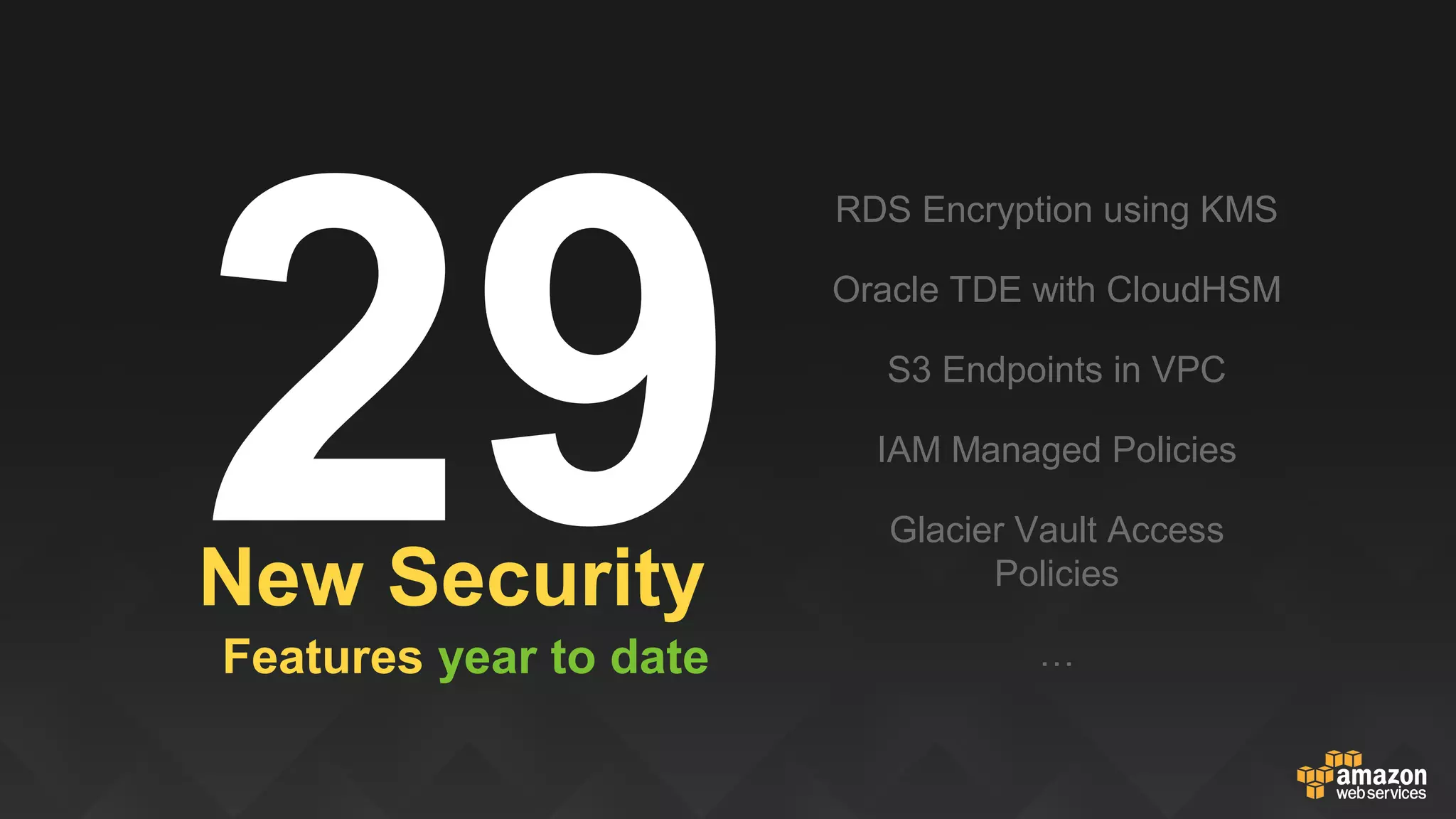 Chief Info.
Security
Officer
(CISO)
Operations
Engineering
Application Security
Compliance
CEO
Amazon.com
AWS Security Organization
Amazon’s Culture
•Everyone’s an owner
•Decentralize – security engineers are
embedded in service teams
•Executive accountability
•Metrics driven – measuring constantly
•Five Why’s to establish the cause of error
•Test Constantly
•Understand normal and then identify
anomalies
 