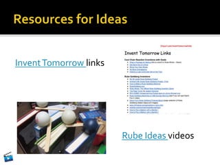 InventTomorrow links
Rube Ideas videos
 