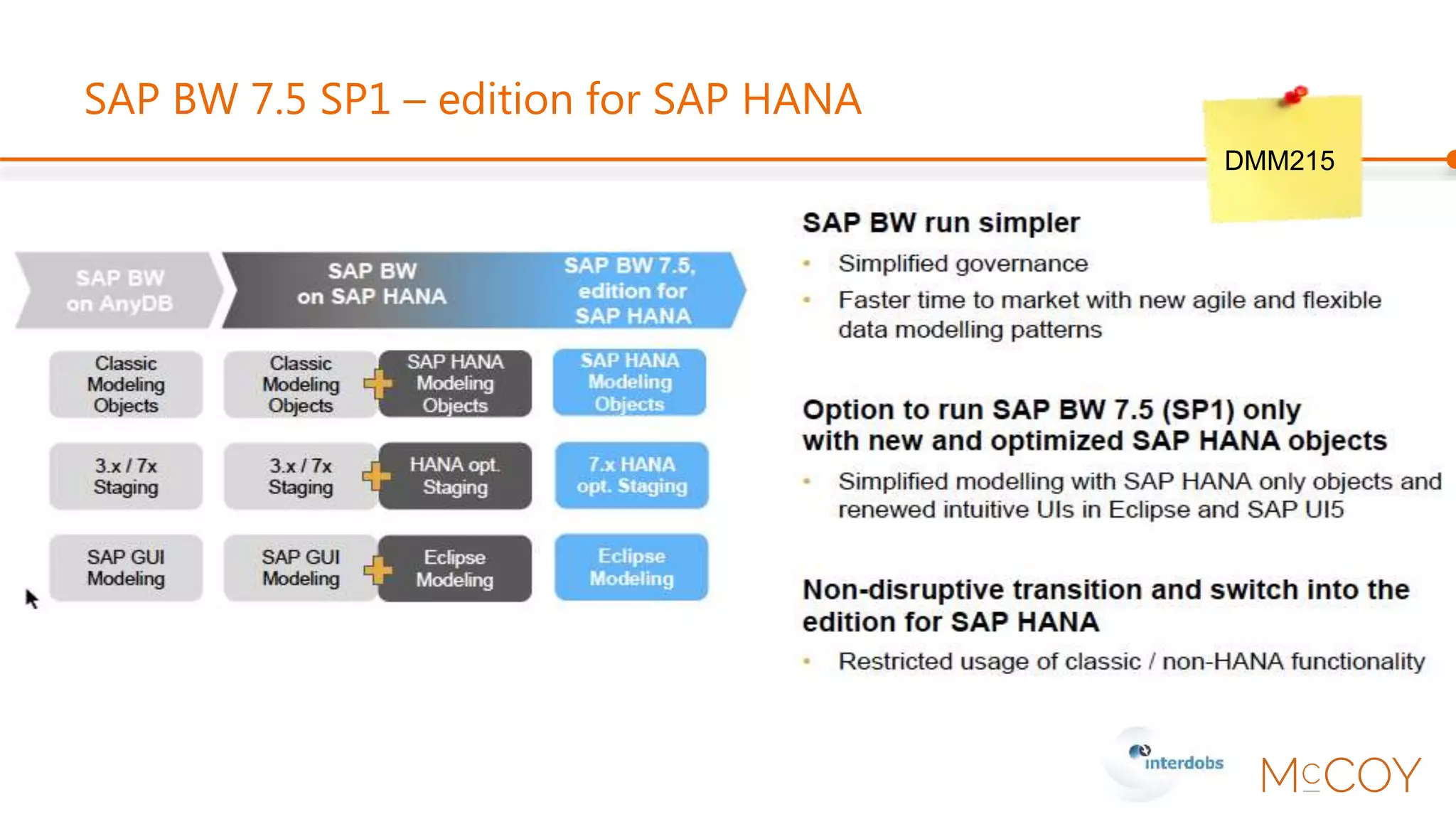 Agenda
• Keynote
• S/4 HANA
• BW, HANA or a mix, whatever you like!
• BW 7.5
• Cloud for Analytics and BOBJ
 