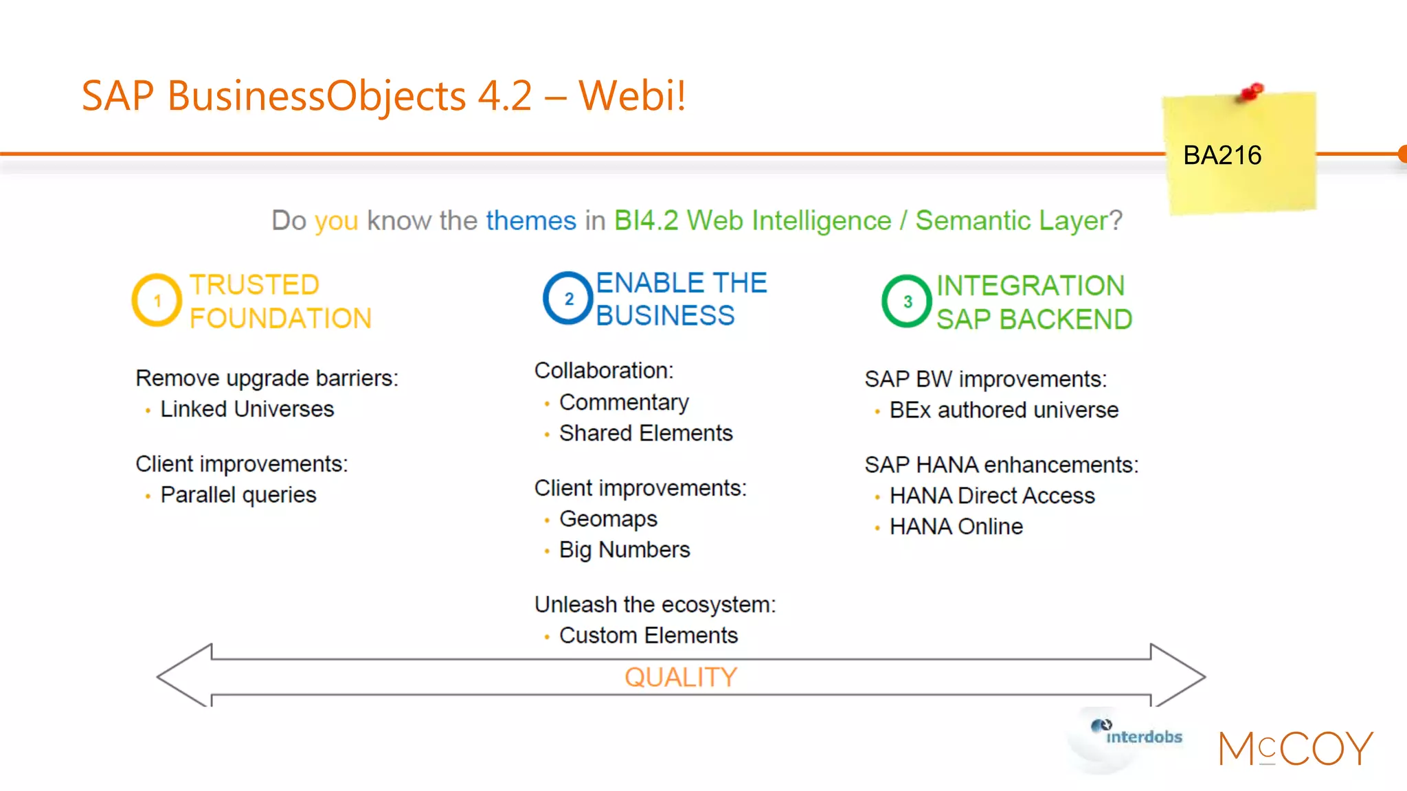 SAP BusinessObjects 4.2 – BW and HANA
BA216
 