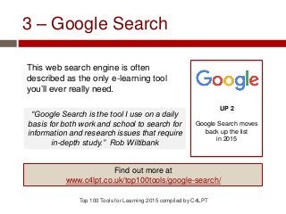 3 – Google Search
This web search engine is often
described as the only e-learning tool
you’ll ever really need.
Top 100 T...