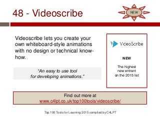 48 - Videoscribe
Videoscribe lets you create your
own whiteboard-style animations
with no design or technical know-
how.
T...