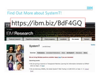 © 2015 IBM Corporation
FindFindFindFind OOOOutututut MMMMore aboutore aboutore aboutore about SystemTSystemTSystemTSystemT!!!!
241
https://ibm.biz/BdF4GQ
 