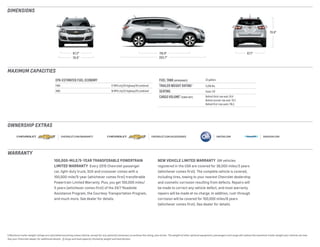 78.5" 203.7" 
70.6" 
67.3" 118.9" 67.1" 
dimensions 
EPA-estimated fuel economy 
FWD 17 MPG city/24 highway/19 combined 
AWD 16 MPG city/23 highway/19 combined 
fuel tank (approximate) 22 gallons 
TRAILER WEIGHT RATING 1 5,200 lbs. 
SEATING Seats 7/8 
cargo volume 2 (CUBIC FEET) Behind third-row seat: 24.4 
Behind second-row seat: 70.3 
Behind first-row seats: 116.3 
chevroelt.com/aarrwnty chevRoelt.com/accessoeirs onarst.com iirssuxm.com 
maximum capacities 
ownership extras 
warranty 
100,000-mile/5-year transferable powertrain 
limited warranty Every 2015 Chevrolet passenger 
car, light-duty truck, SUV and crossover comes with a 
100,000-mile/5-year (whichever comes first) transferable 
Powertrain Limited Warranty. Plus, you get 100,000 miles/ 
5 years (whichever comes first) of the 24/7 Roadside 
Assistance Program, the Courtesy Transportation Program, 
and much more. See dealer for details. 
NEW VEHICLE LIMITED WARRANTY GM vehicles 
registered in the USA are covered for 36,000 miles/3 years 
(whichever comes first). The complete vehicle is covered, 
including tires, towing to your nearest Chevrolet dealership 
and cosmetic corrosion resulting from defects. Repairs will 
be made to correct any vehicle defect, and most warranty 
repairs will be made at no charge. In addition, rust-through 
corrosion will be covered for 100,000 miles/6 years 
(whichever comes first). See dealer for details. 
1 Maximum trailer weight ratings are calculated assuming a base vehicle, except for any option(s) necessary to achieve the rating, plus driver. The weight of other optional equipment, passengers and cargo will reduce the maximum trailer weight your vehicle can tow. 
See your Chevrolet dealer for additional details. 2 Cargo and load capacity limited by weight and distribution. 
 
