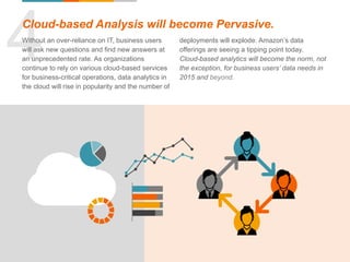 4Cloud-based Analysis will become Pervasive.
Without an over-reliance on IT, business users
will ask new questions and fin...