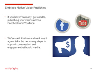 34
• If you haven’t already, get used to
publishing your videos across
Facebook and YouTube.
• We’ve said it before and we...