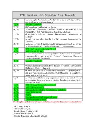 HGA - Plano de ensino e cronograma 1°S de 2015