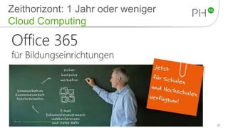 Zeithorizont: 1 Jahr oder weniger
Cloud Computing
29
URL unter: http://www.office365support.de/office-365-fur-bildungseinrichtungen/ (30.4.2015)
 