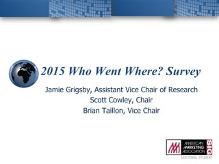 2015 Who Went Where? Survey
Jamie Grigsby, Assistant Vice Chair of Research
Scott Cowley, Chair
Brian Taillon, Vice Chair
 