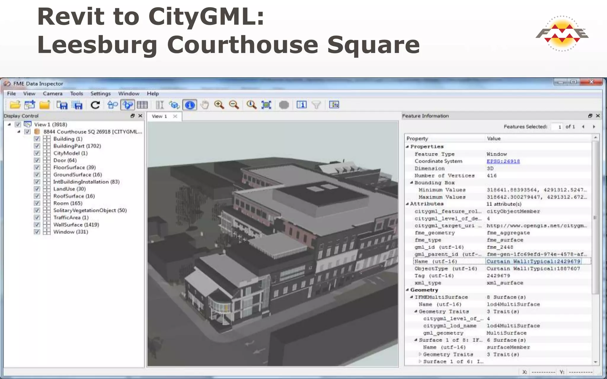 Revit to CityGML:
Leesburg Courthouse Square
 
