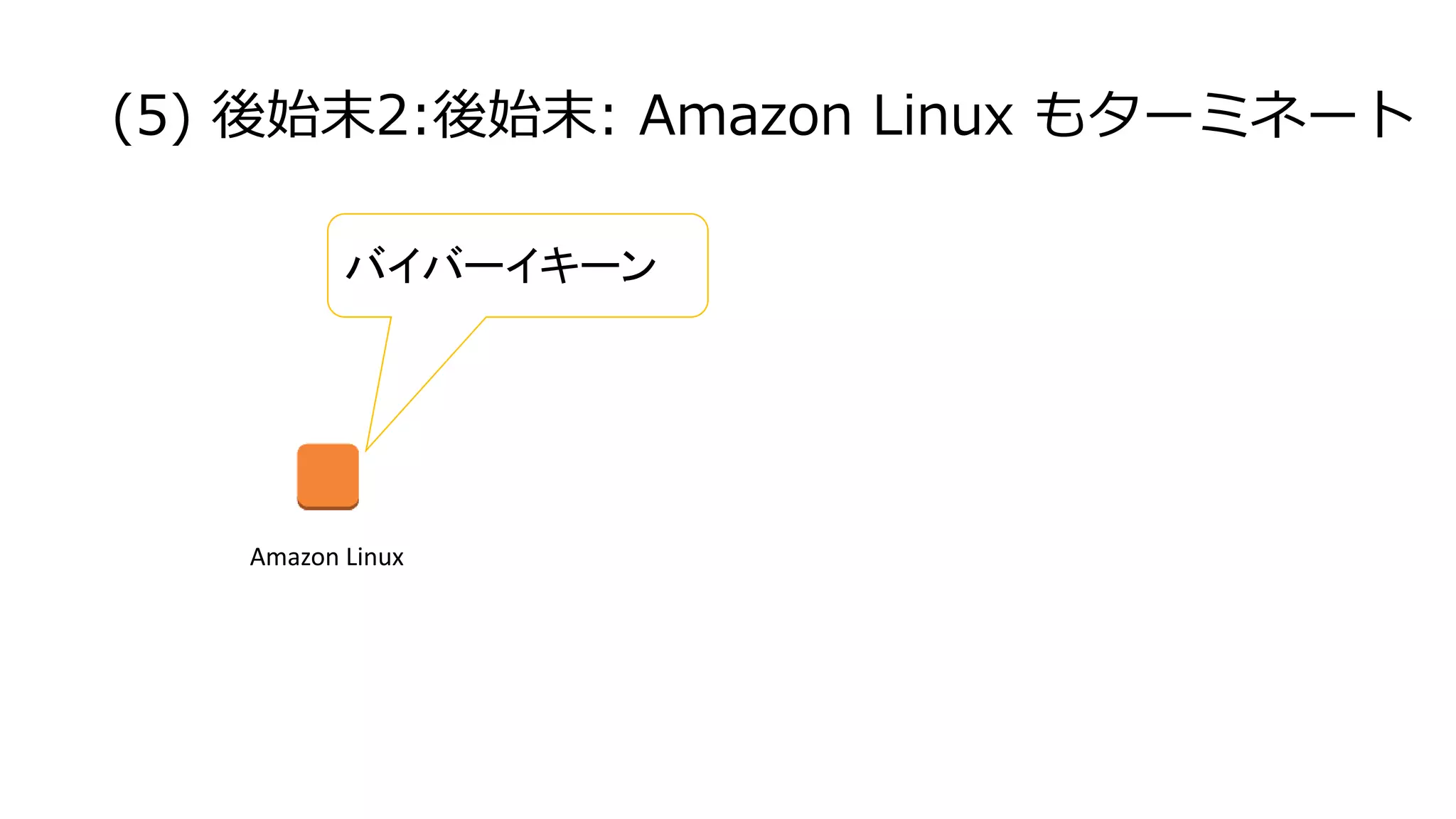 (5) 後始末2:後始末: Amazon Linux もターミネート
Amazon Linux
バイバーイキーン
 