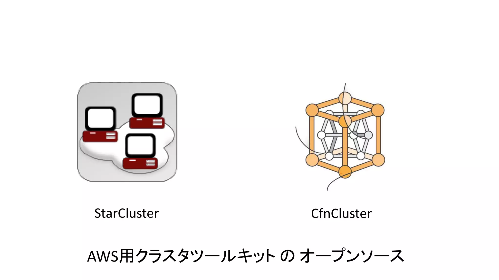 StarCluster CfnCluster
AWS用クラスタツールキット の オープンソース
 