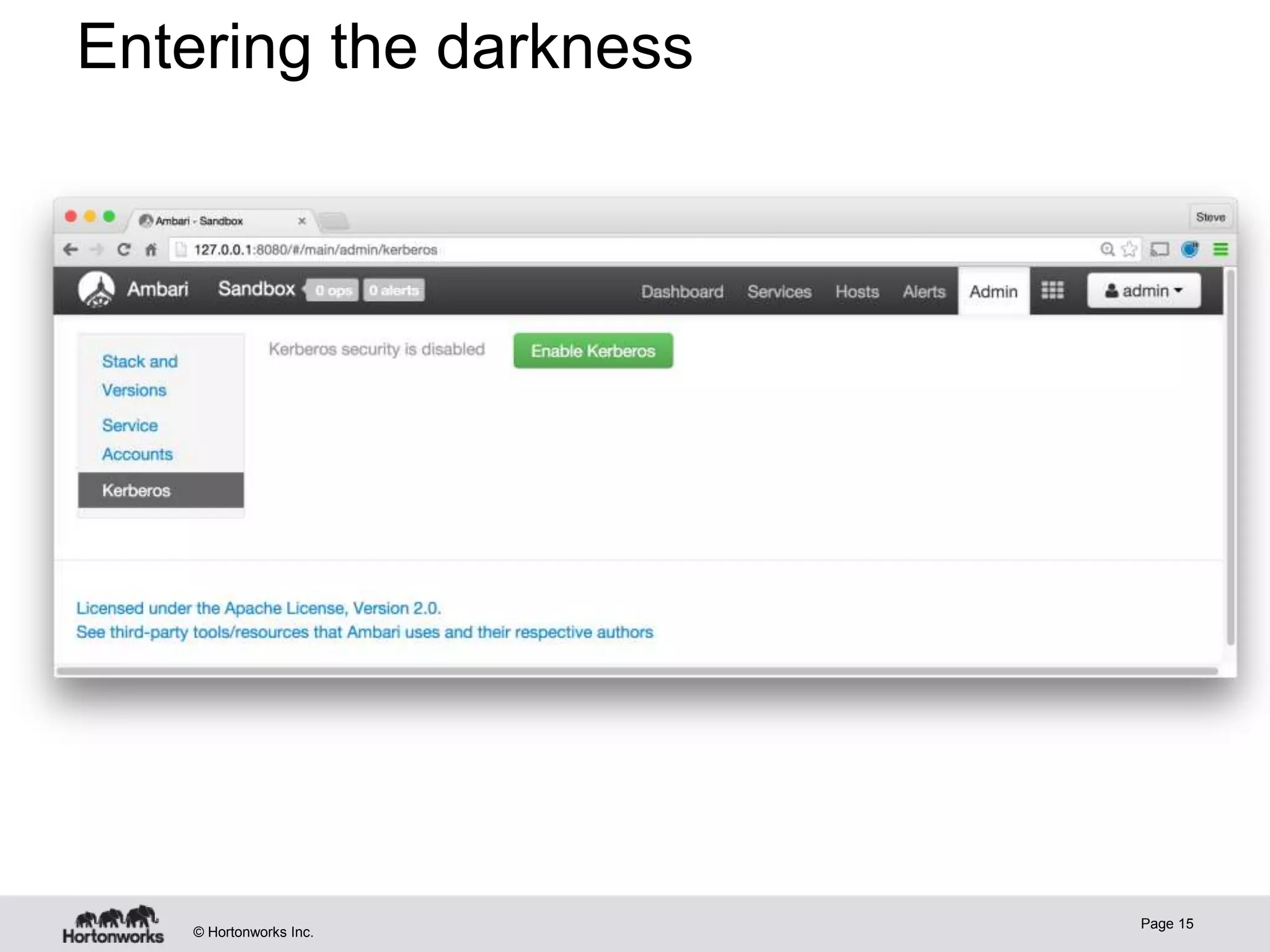 © Hortonworks Inc.
Page 15
Entering the darkness
 