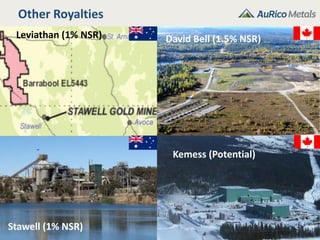 Other Royalties
12
Kemess (Potential)
David Bell (1.5% NSR)
Stawell (1% NSR)
Leviathan (1% NSR)
 