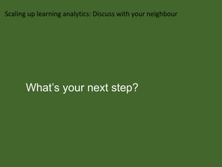 What’s your next step?
Scaling up learning analytics: Discuss with your neighbour
 