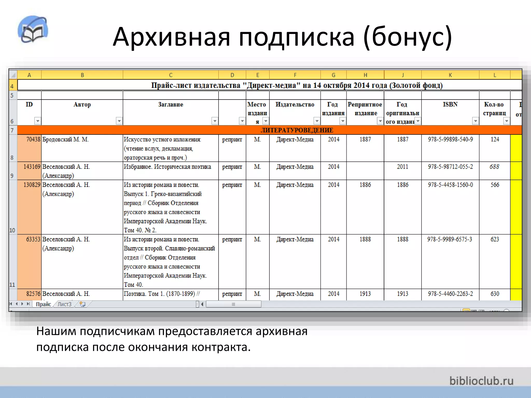 Архивная подписка (бонус)
Нашим подписчикам предоставляется архивная
подписка после окончания контракта.
 