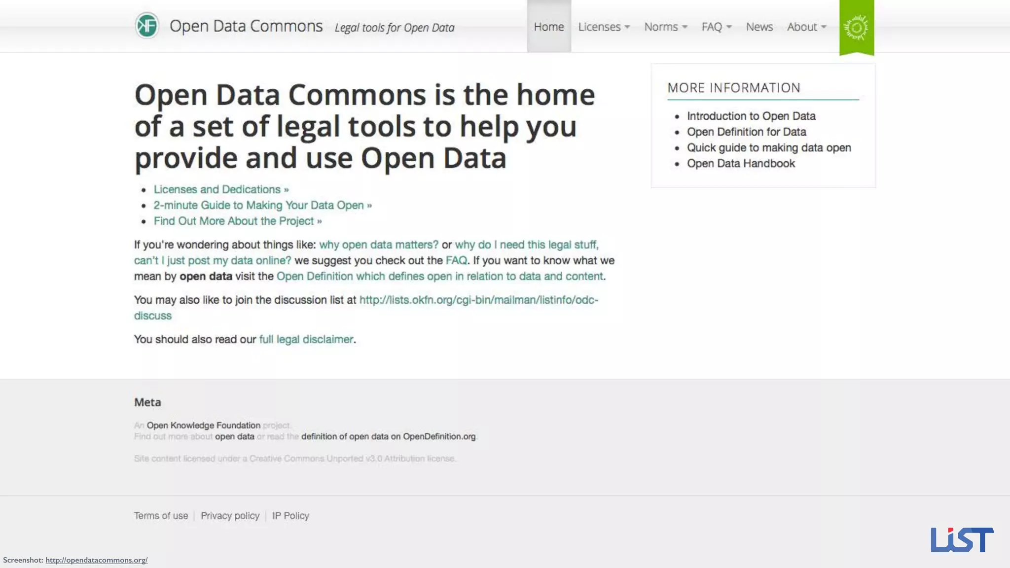 Screenshot: http://opendatacommons.org/
 