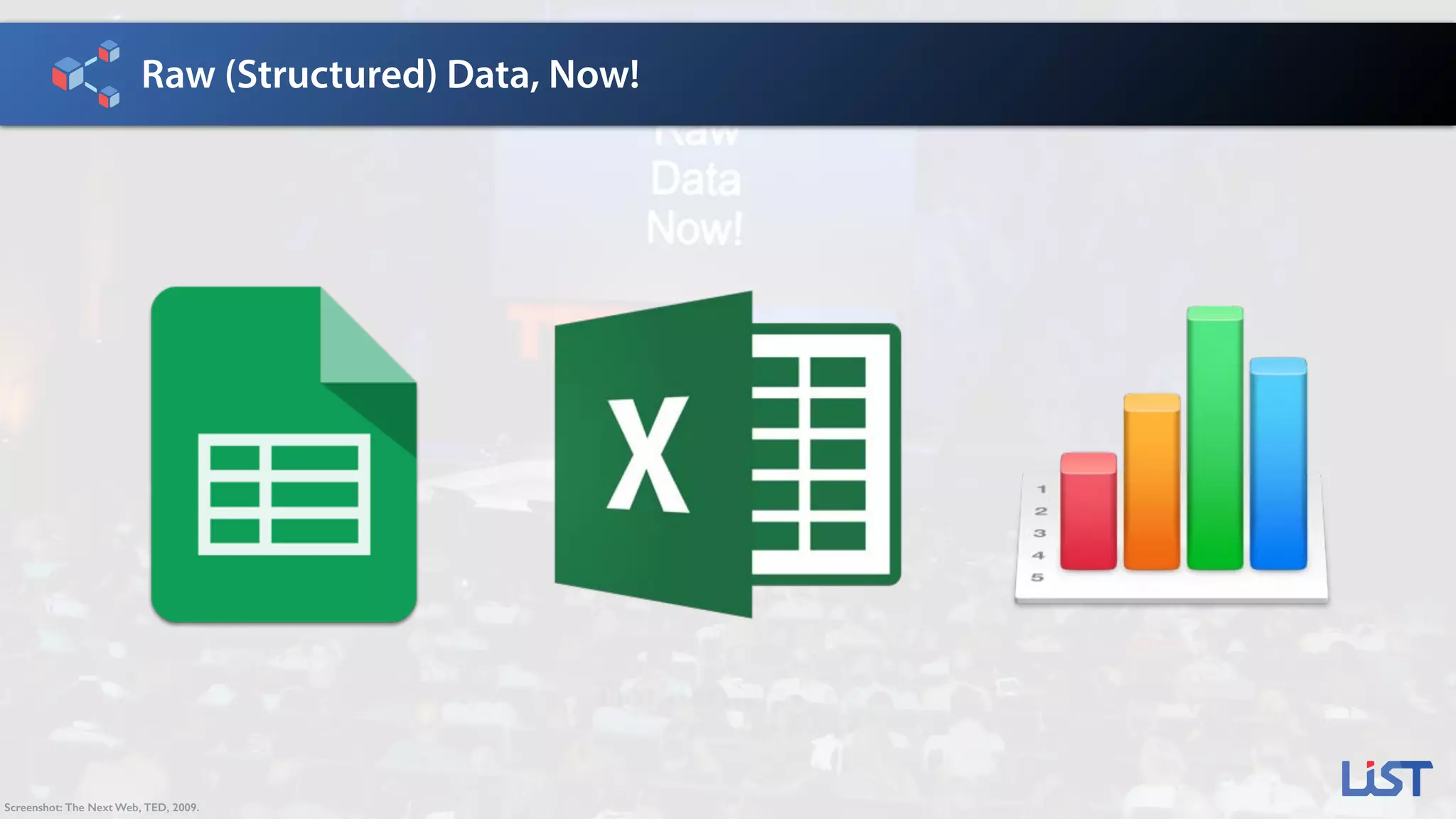 Tim Berners-Lee
The Inventor of theWorldWideWeb
Raw (Structured) Data, Now!
Screenshot: The Next Web, TED, 2009.
 