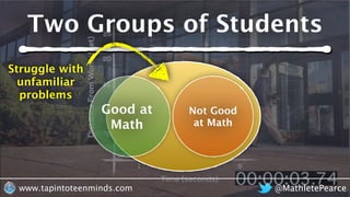 @MathletePearcewww.tapintoteenminds.com
Two Groups of Students
Struggle with
unfamiliar
problems
Good at
Math
Not Good
at Math
 