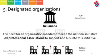TOP
Government  
Designated  organizations
For  BIM  implementation  
Bottom
Industry  
National  level:  IBC,  bSC,  CanBIM
Provincial  level:  aceBIM,  BIM  BC  user  
group,  BIM  Quebec  group  
46
In  Canada
The  need  for  an  organization  mandated  to  lead  the  national  initiative  
All  professional  associations  to  support  and  buy  into  this  initiative
March  8,  2016 ©  Poirier,  2016
Source:  (Tahrani et  al.  2015)
5.  Designated  organizations
 