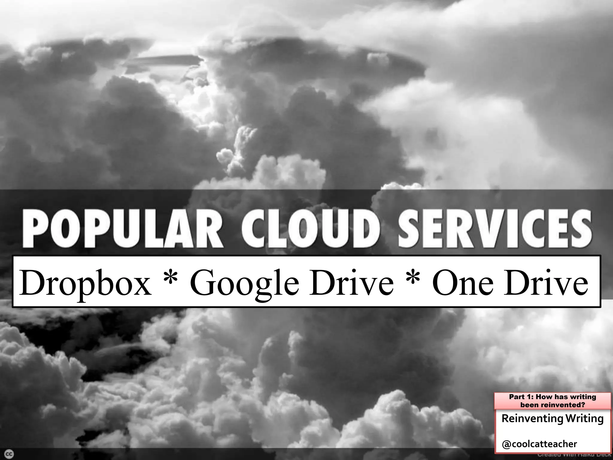 ReinventingWriting
@coolcatteacher
Part 1: How has writing
been reinvented?
Dropbox * Google Drive * One Drive
 