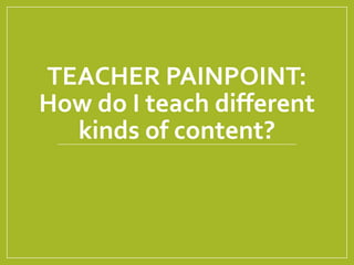 TEACHER PAINPOINT:
How do I teach different
kinds of content?
 