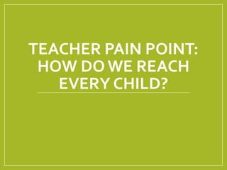 TEACHER PAIN POINT:
HOW DO WE REACH
EVERY CHILD?
 