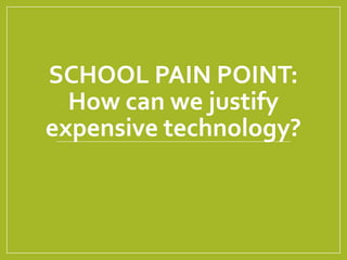 SCHOOL PAIN POINT:
How can we justify
expensive technology?
 