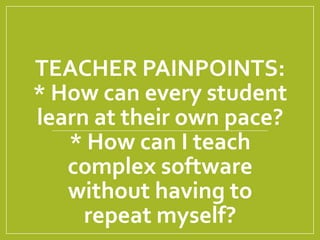 TEACHER & STUDENT
PAINPOINT:
How can we feel all this
work is worth it?
 