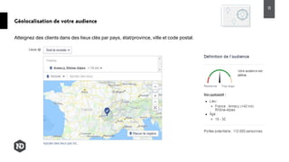 Atteignez des clients dans des lieux clés par pays, état/province, ville et code postal.
Géolocalisation de votre audience
13
 