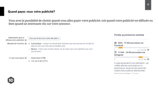 Quand payez vous votre publicité?
25
Vous avez la possibilité de choisir quand vous allez payer votre publicité, soit quand votre publicité est diffusée ou
bien quand un internaute clic sur votre annonce.
 
