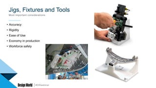 #DWwebinar
Jigs, Fixtures and Tools
Most important considerations
•  Accuracy
•  Rigidity
•  Ease of Use
•  Economy in production
•  Workforce safety
 