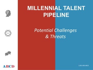 TEXT TEXT
Text BoxText Box
MILLENNIAL TALENT
PIPELINE
Potential Challenges
& Threats
1.855.400.ABCD
 