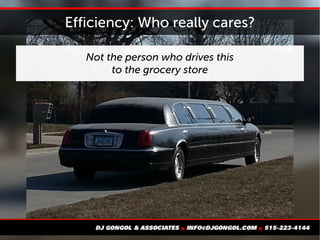 Efficiency: Who really cares?
Not the person who drives this
to the grocery store
 