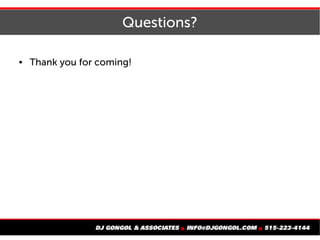 Questions?
 Thank you for coming!
 