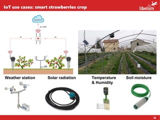 12
IoT use cases: smart strawberries crop
Weather station Solar radiation Soil moistureTemperature
& Humidity
 