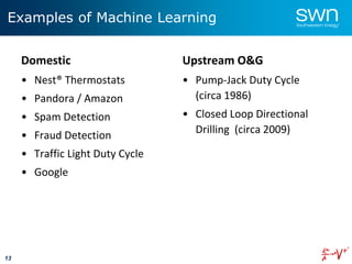 13
Domestic
• Nest® Thermostats
• Pandora / Amazon
• Spam Detection
• Fraud Detection
• Traffic Light Duty Cycle
• Google
Upstream O&G
• Pump-Jack Duty Cycle
(circa 1986)
• Closed Loop Directional
Drilling (circa 2009)
Examples of Machine Learning
 