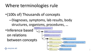 Where terminologies don’t shine
•Context
•Quantitative data types
•Complex concepts
3
 