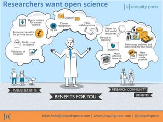 brian.hole@ubiquitypress.com | www.ubiquitypress.com | @ubiquitypress
Researchers want open science
 