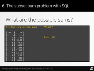 Copyright (c) 2009-2016 by Data Geekery GmbH. Slides licensed under CC BY SA 3.0
6. The subset sum problem with SQL
Let’s ...
