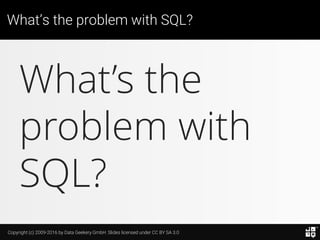 Copyright (c) 2009-2016 by Data Geekery GmbH. Slides licensed under CC BY SA 3.0
What’s the problem with SQL? – SQL code
W...