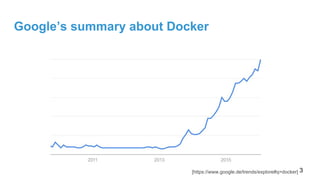 Google’s summary about Docker
[https://www.google.de/trends/explore#q=docker] 3
 