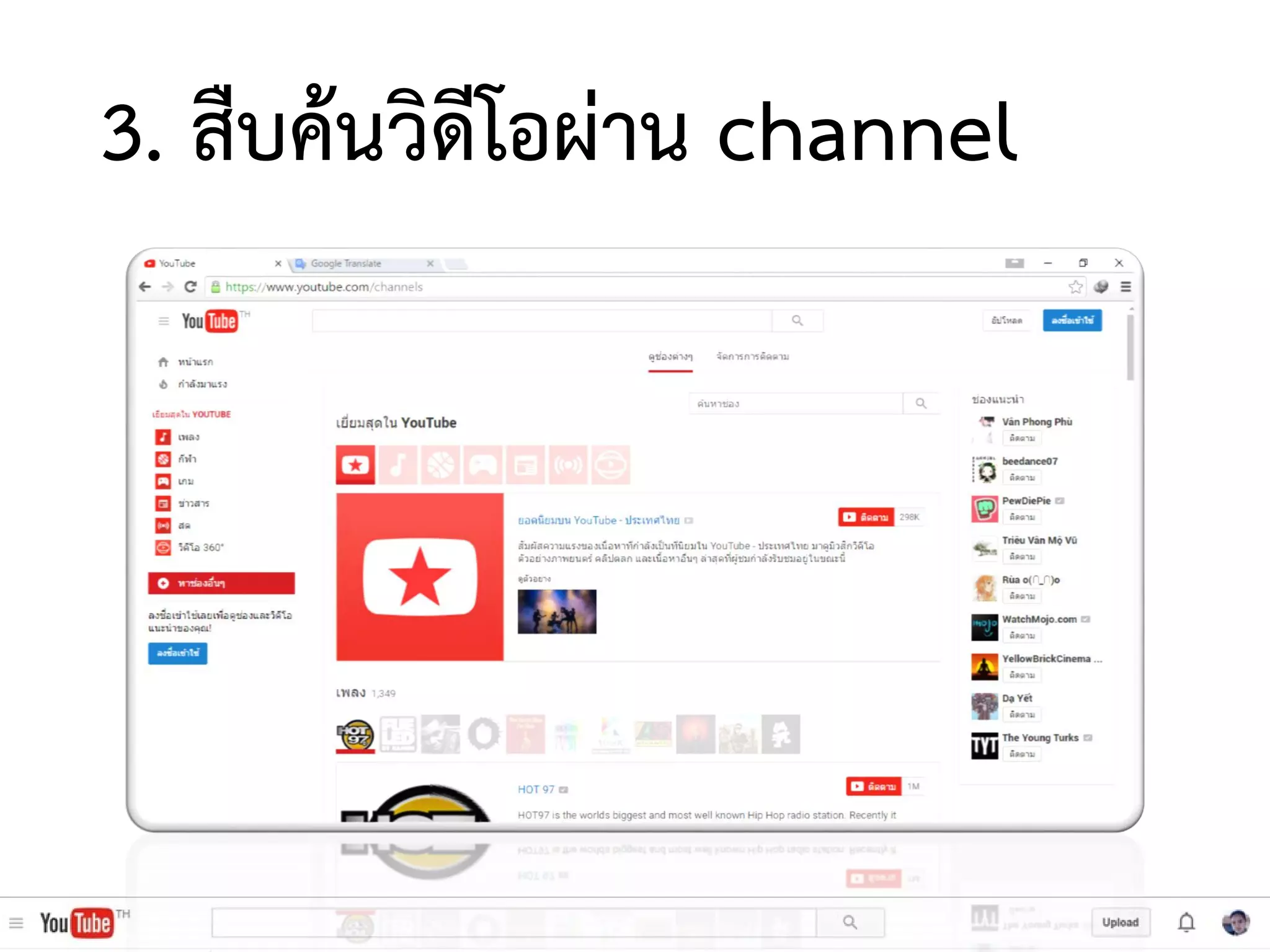 3. สืบค้นวิดีโอผ่าน channel
 