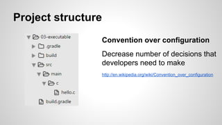 Project structure
Convention over configuration
Decrease number of decisions that
developers need to make
http://en.wikipedia.org/wiki/Convention_over_configuration
 