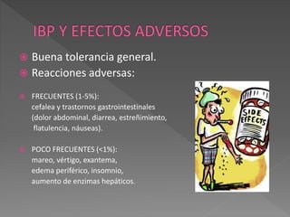  Buena tolerancia general.
 Reacciones adversas:
 FRECUENTES (1-5%):
cefalea y trastornos gastrointestinales
(dolor abdominal, diarrea, estreñimiento,
flatulencia, náuseas).
 POCO FRECUENTES (<1%):
mareo, vértigo, exantema,
edema periférico, insomnio,
aumento de enzimas hepáticos.
 
