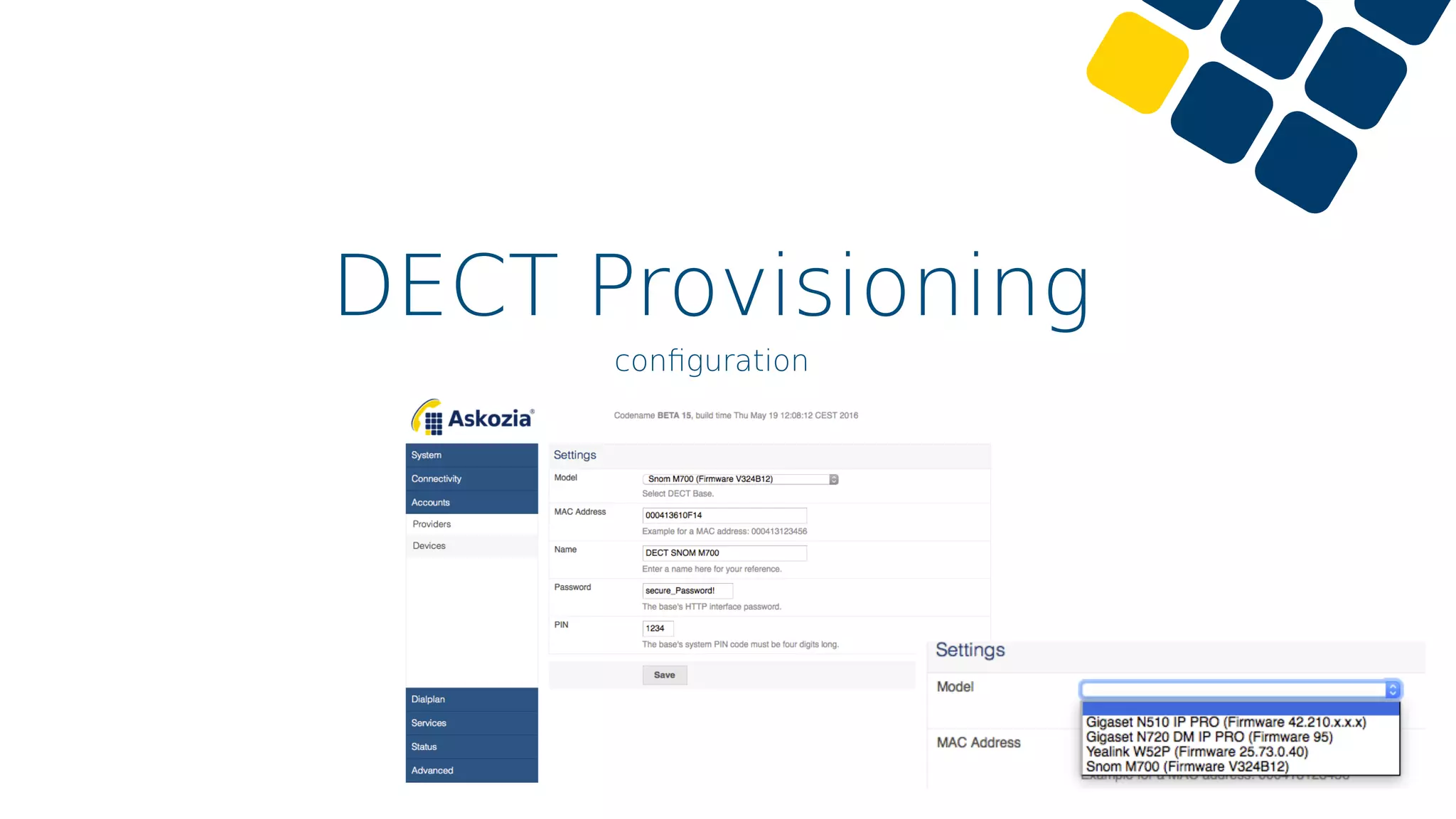 DECT Provisioning
conﬁguration
 