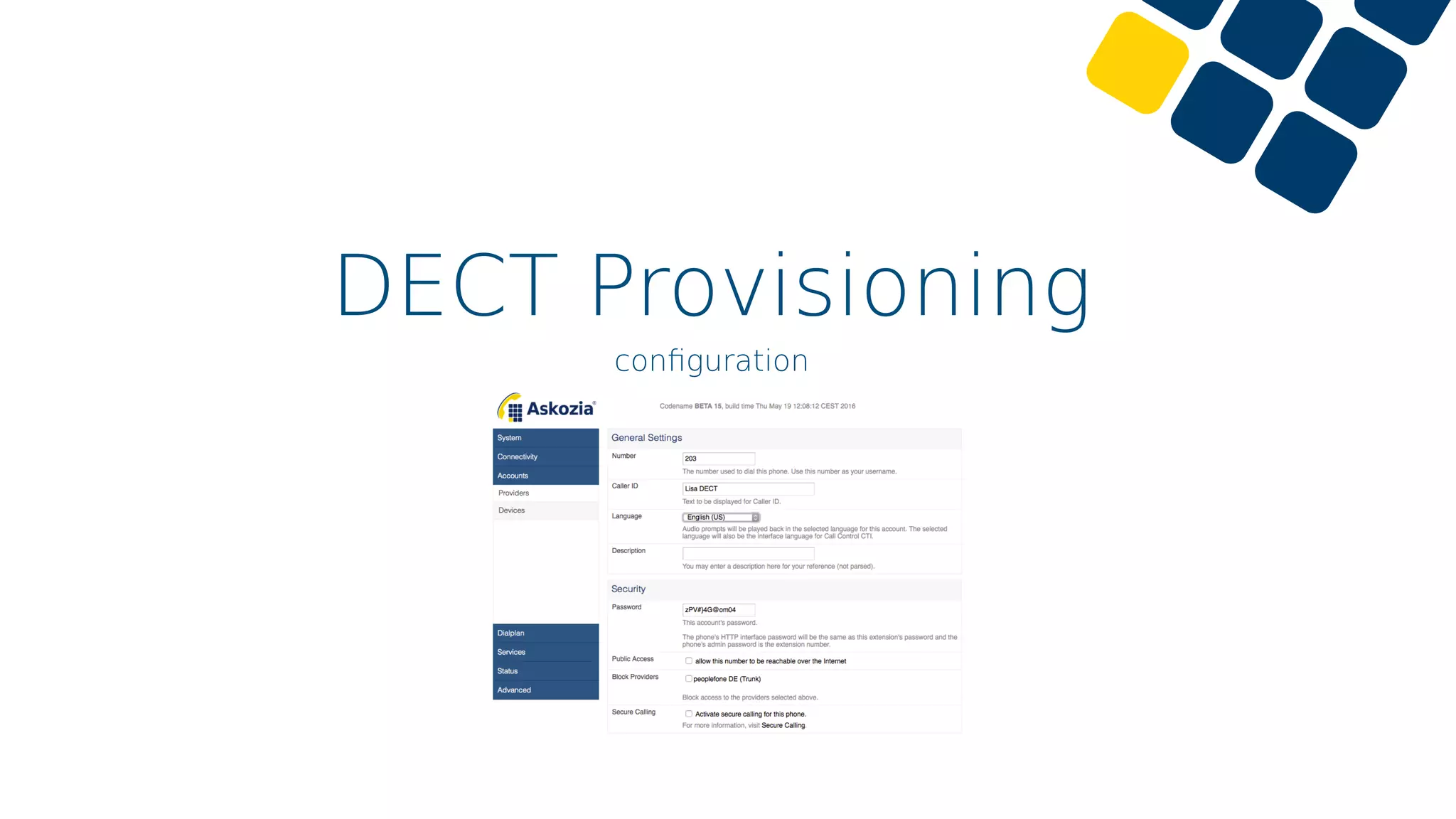 DECT Provisioning
conﬁguration
 